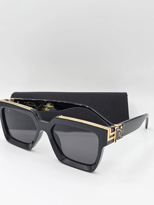 Louis Vuitton LV Millionaire Style Square Sunglasses – Black/Gold Oversized Shades Unisex Luxury Gifts Pre-owned Like new