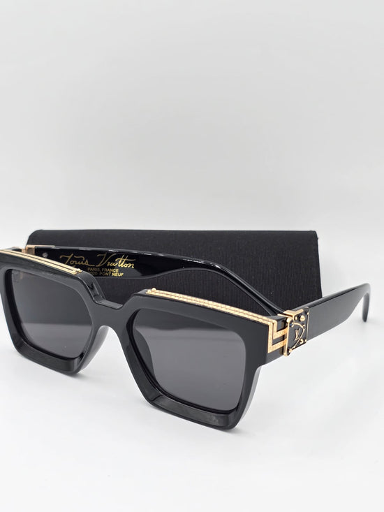 Louis Vuitton LV Millionaire Style Square Sunglasses – Black/Gold Oversized Shades Unisex Luxury