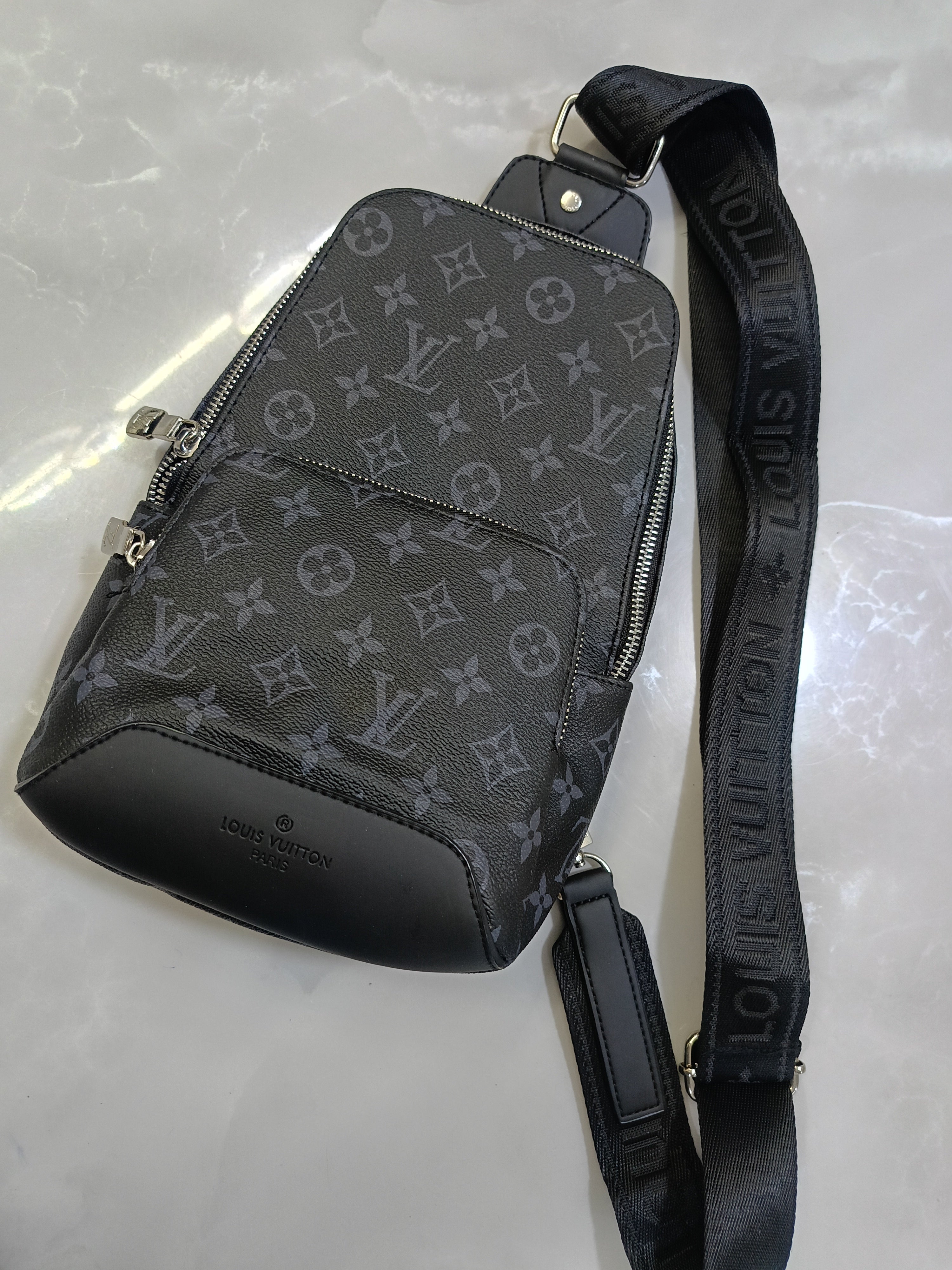 Louis Vuitton LV Monogram Eclipse Trio Messenger Sling Bag – Black/Grey Luxury Men's Gifts Pre-owned like new