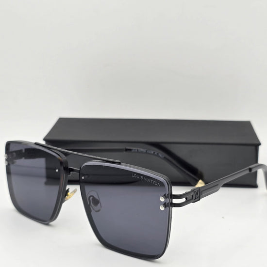 Louis Vuitton LV Black Square Lens Frame Pilot Sunglasses Men&