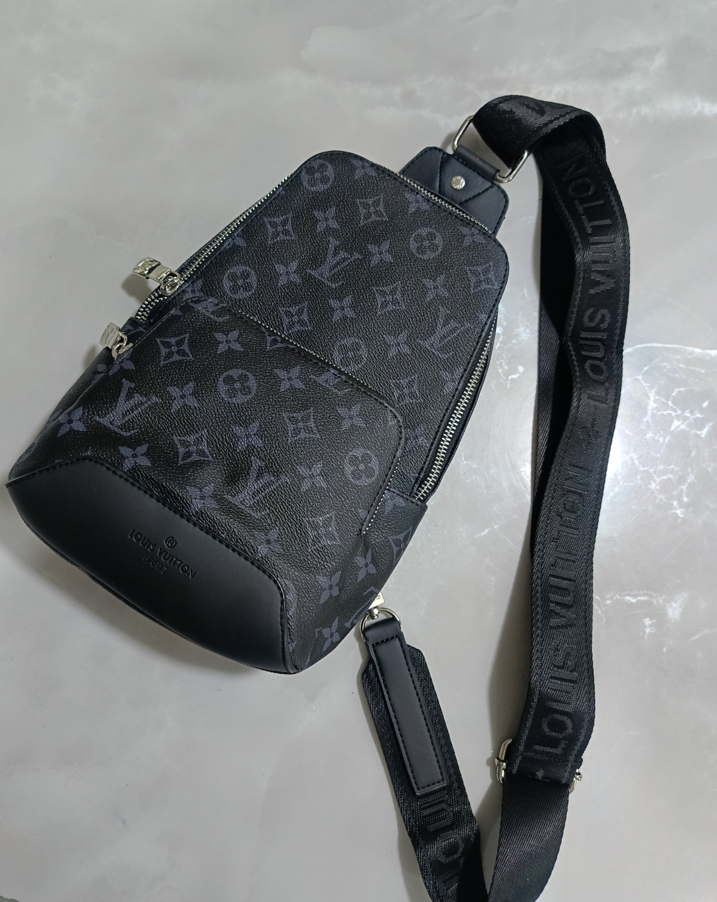 Louis Vuitton LV Monogram Eclipse Trio Messenger Sling Bag – Black/Grey Luxury Men's Gifts Pre-owned like new