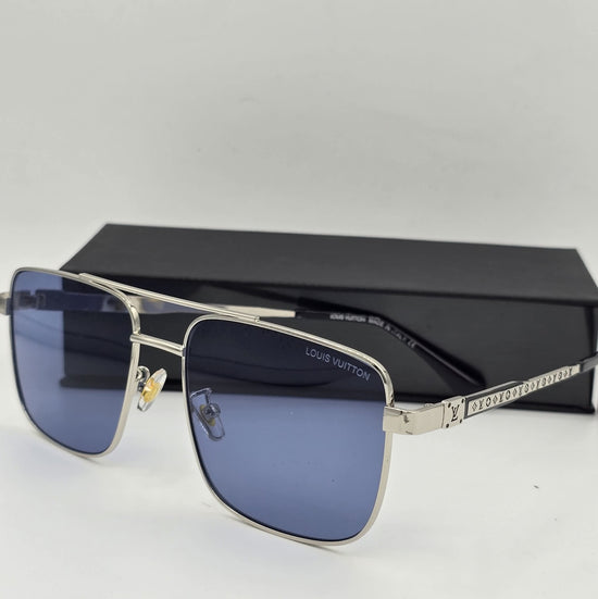 Louis Vuitton LV Blue Gray Square Pilot Sunglasses Men&